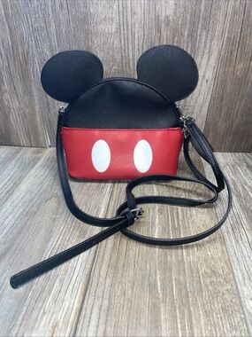 Disney Mickey Mouse Black White Red Crossbody Purse W/ Ears Adjustable Strap